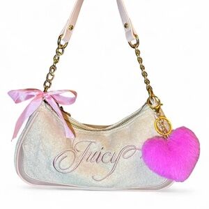 Pink Fuzzy Heart Bag Charm / Keychain